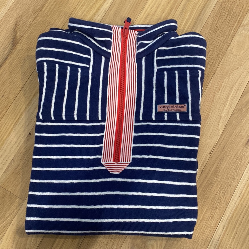 Vineyard Vines Red White and Blue Stripped 3/4 pullover